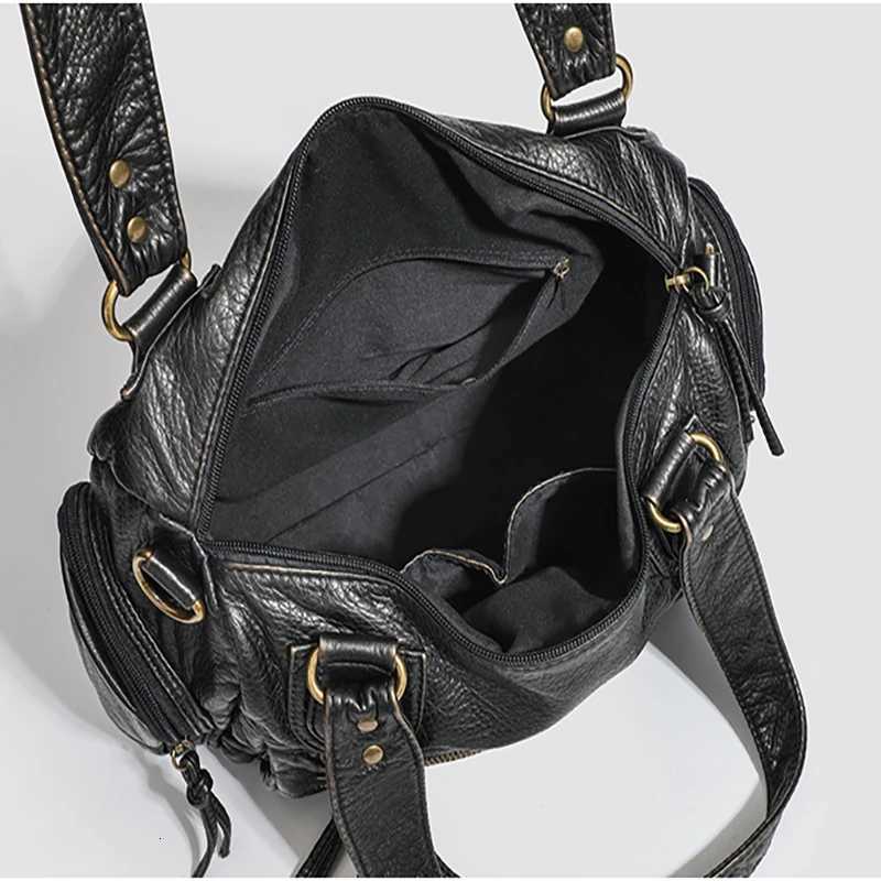 HAEX Womens Punk Biker Tote Bag Large Capacity PU Leather Crossbody Purse with Multi Pockets for Work Commute Moto StyleW251101