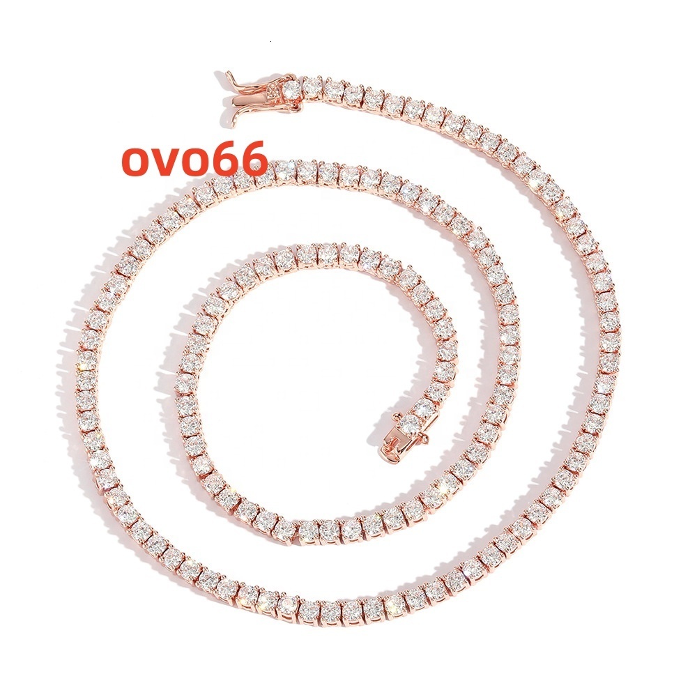 Diamond Vvs Rose Gold Pure 925 Sterling Silver 2mm Wholesale Tennis Moissanite Chain Link Necklace