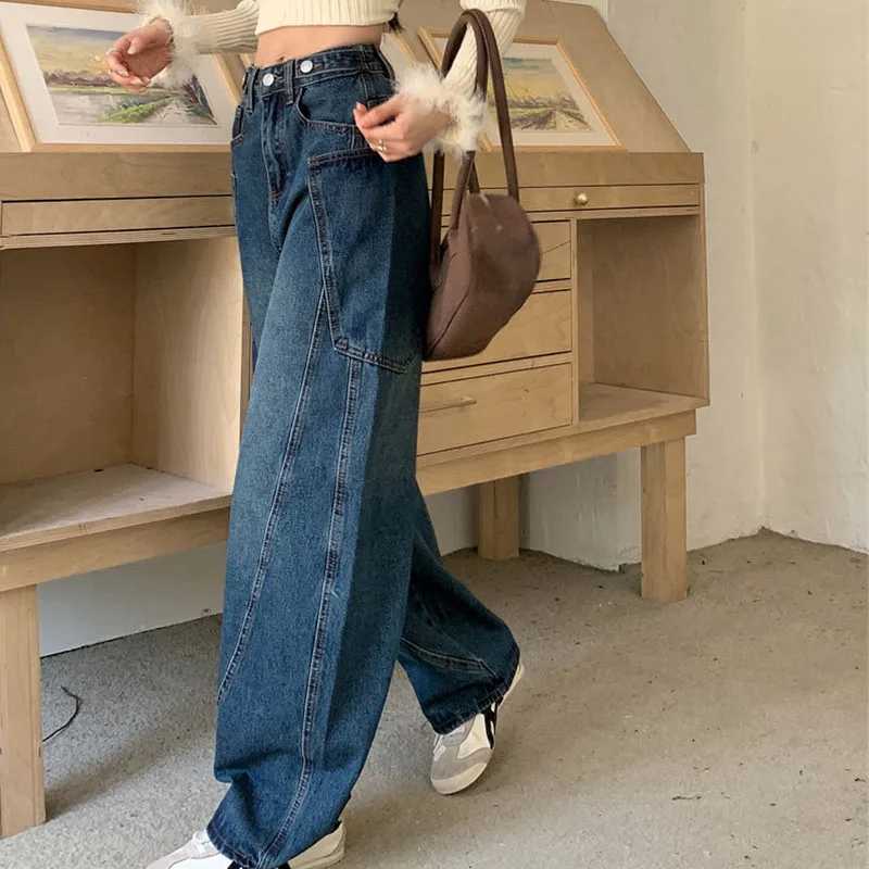 Autumn 2025 High Waist Slim Tapered Wide Leg Jeans Y2K Vintage Blue Denim Pants Dongdaemun Curved Hem for Women J251031