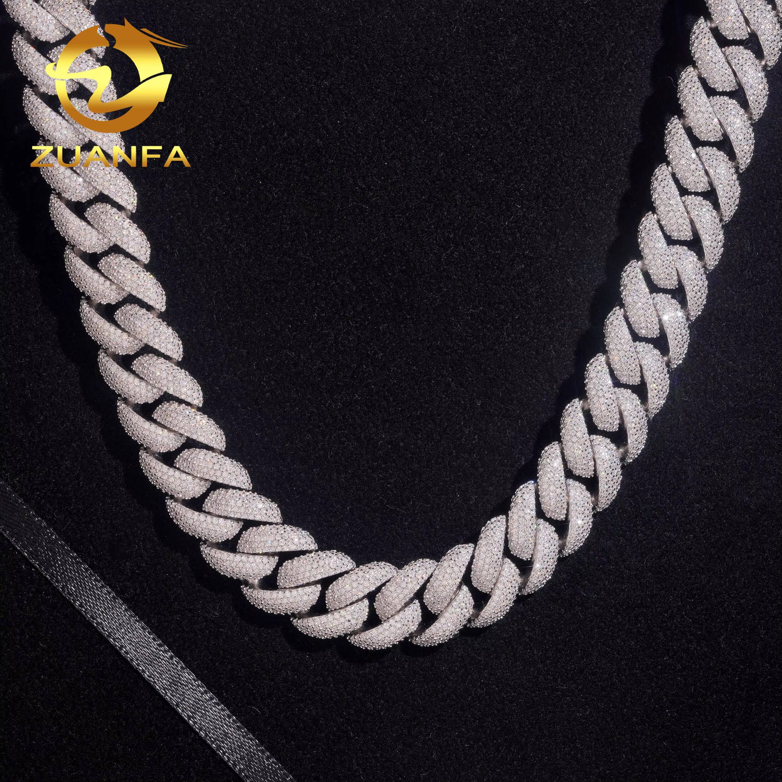 Hot Sale Necklace Chain 16mm Pass Tester VVS Moissanite Solid 925 Sterling Silver Gold Plated Hip Hop Iced Out Cuban Link Chain