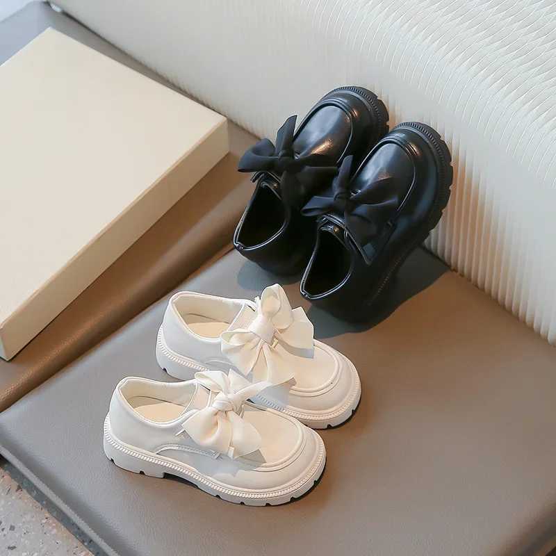Children Leather Shoes for Girls 2024 Autumn New Fahsion Korean Style Soft Bottom Sweet Bowtie Uniform Loafer Versatile FlatsT251101