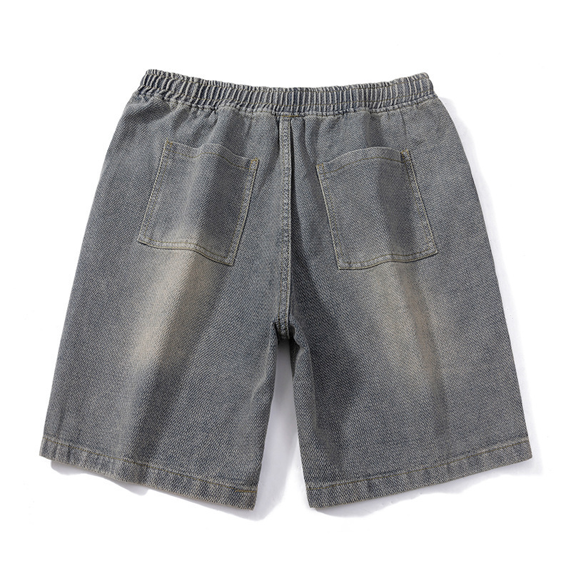 Summer retro denim shorts mens star embroidered hip-hop stitching washed street trend high street casual sports shorts 240828