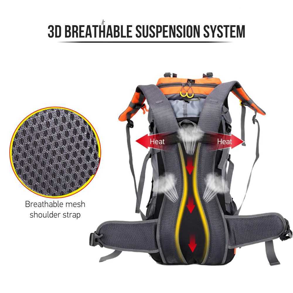 New 60L Waterproof Hiking Backpack Camping Mountain Climbing Cycle Backpack Outdoor Sport Bag with Rain Cover Hiking BackpackC250407