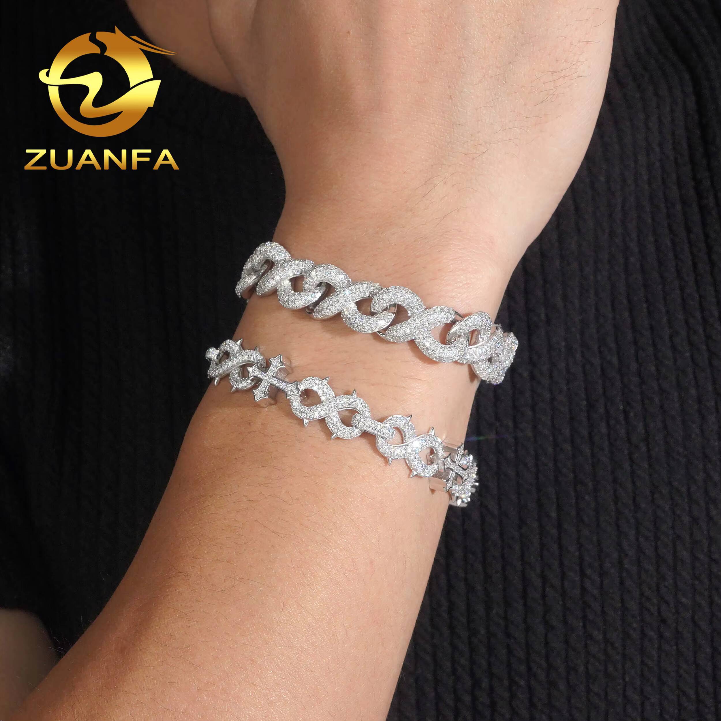 GRA Certified Moissanite Hip Hop Jewelry 13mm Iced Out Moissanite Cuban Link Bracelet 925 Silver Lab Moissanite Bracelet