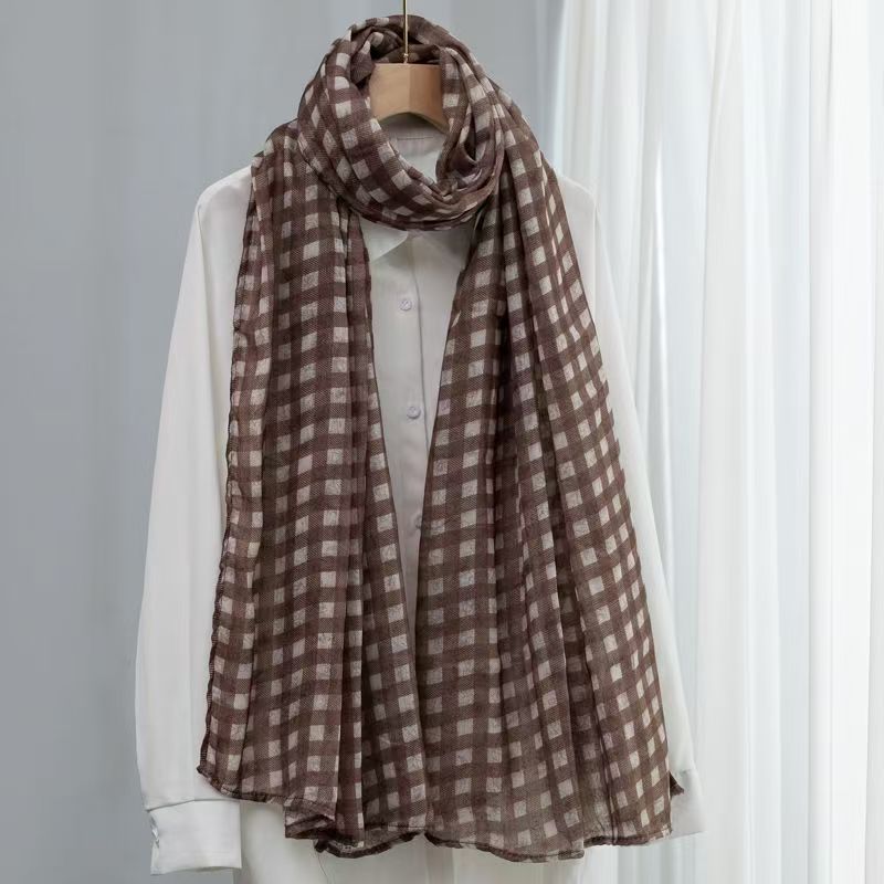 T395 new cotton and linen scarf for women, long shawl, double-sided thin, warm and decorative neck scarf for spring and autumn