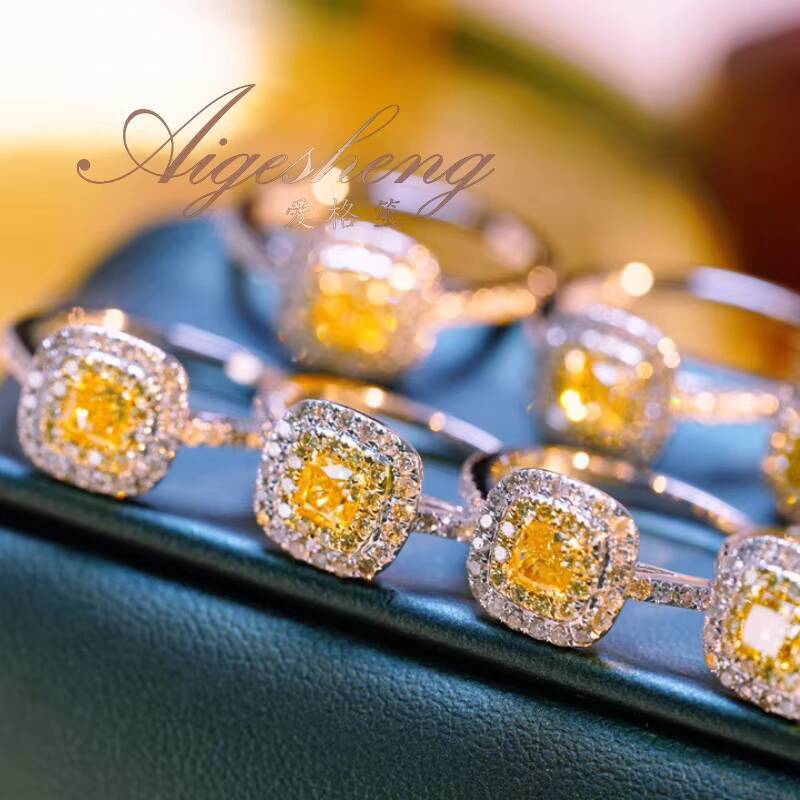 High Quality Fine Jewelry 18K Real Solid Gold Natural Yellow Diamond Engagement Rings for Women Real Diamond