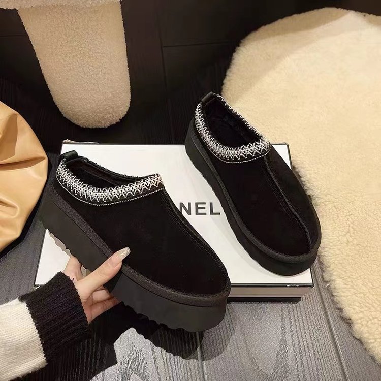 Luxury Winter Platform Clog Slippers for Women Crossband Design Plush Faux Fur Slide On Boots Free Shipping