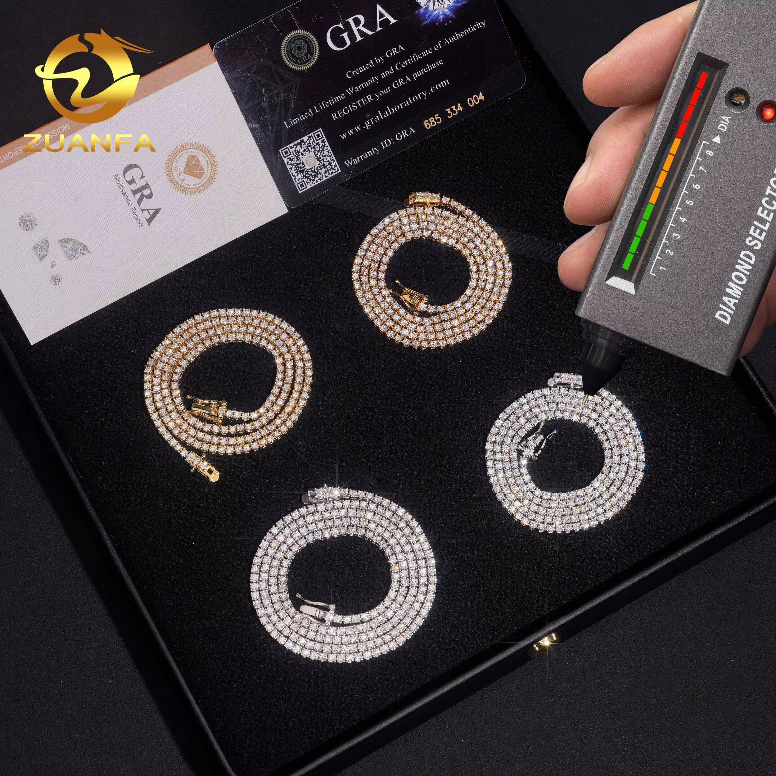 USA Local Stock 2mm 925 Silver Moissanite Tennis Necklace Pass Diamond Test Iced Out Hip Hop Jewelry Moissanite Necklace