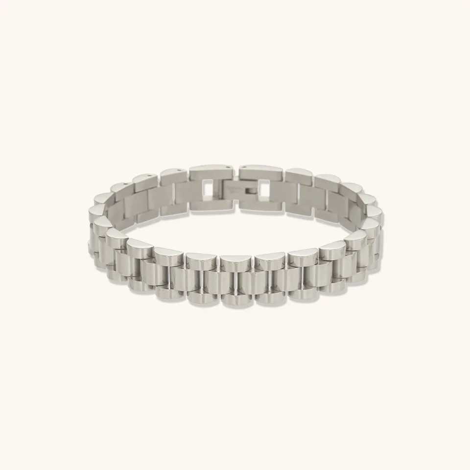 Stainless steel strap bracelet 10mm silver titanium steel mens bracelet hip-hop fashion jewelry accessories Y250329