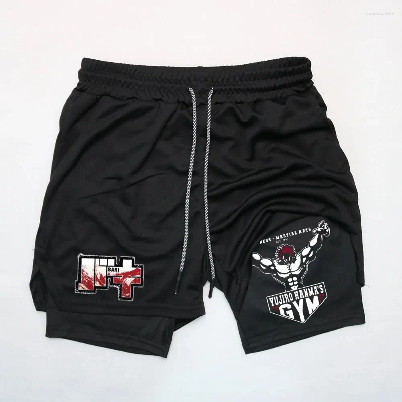 Men's Shorts Anime Baki Hanma Gym Men Women Fitness Manga Print 2-in-1 Summer Running Yoga Boxing And Sanda Training Pants