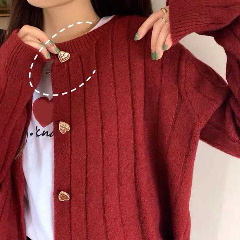 Fashion Sweet Buttons Knitted Cardigan Casual Loose Short Sweaters Korean Style Office Casual Pit Striped Women Sweater CardiganT251101