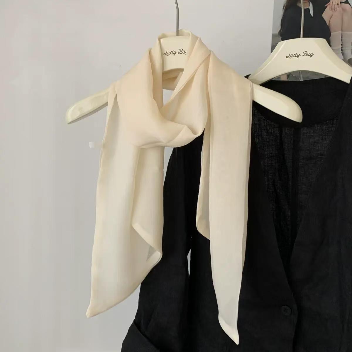 T392 Korean new silk scarf women's spring and summer soft and comfortable solid color versatile neck protection long scarf