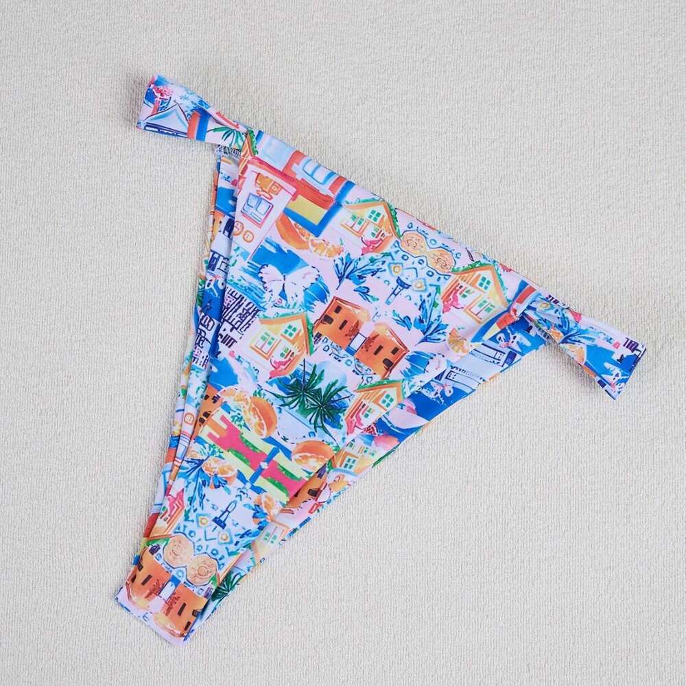 2025 New Fashionable Printed Seaside Sexy Split Swimsuit Bikini Female