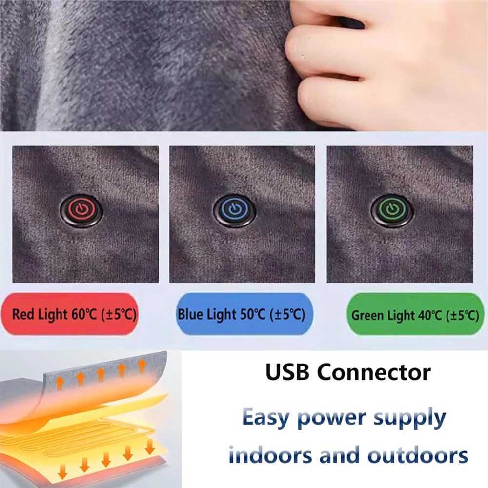 Wearable Heating Electric Blanket Shawl 3 Heated Level Throw Blanket 5v USB Charging Coral Velvet 8 Heated Areas Fast Heating X251101