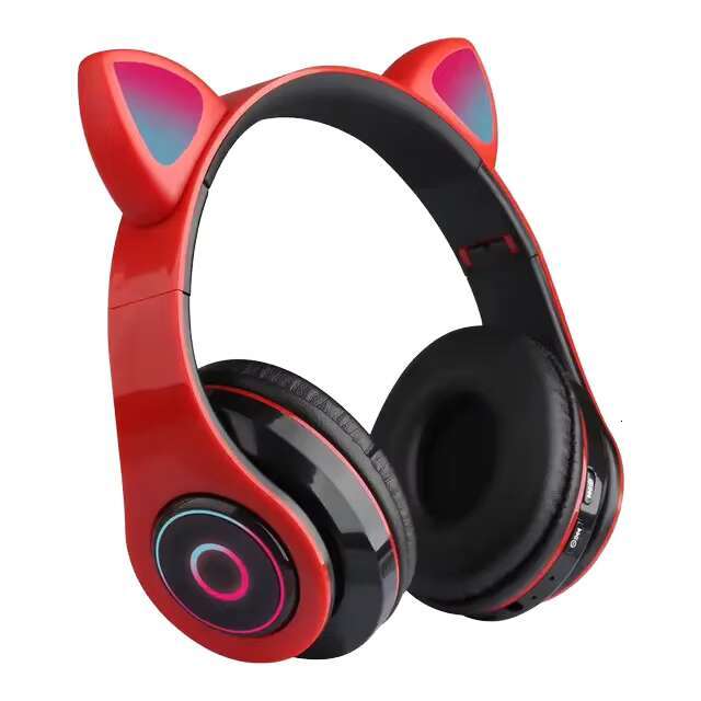 Cute Cat Ears Wireless Over-Ear Headphone Flash Light Stereo Music Phone Blue-tooth Headset Gift for Kids