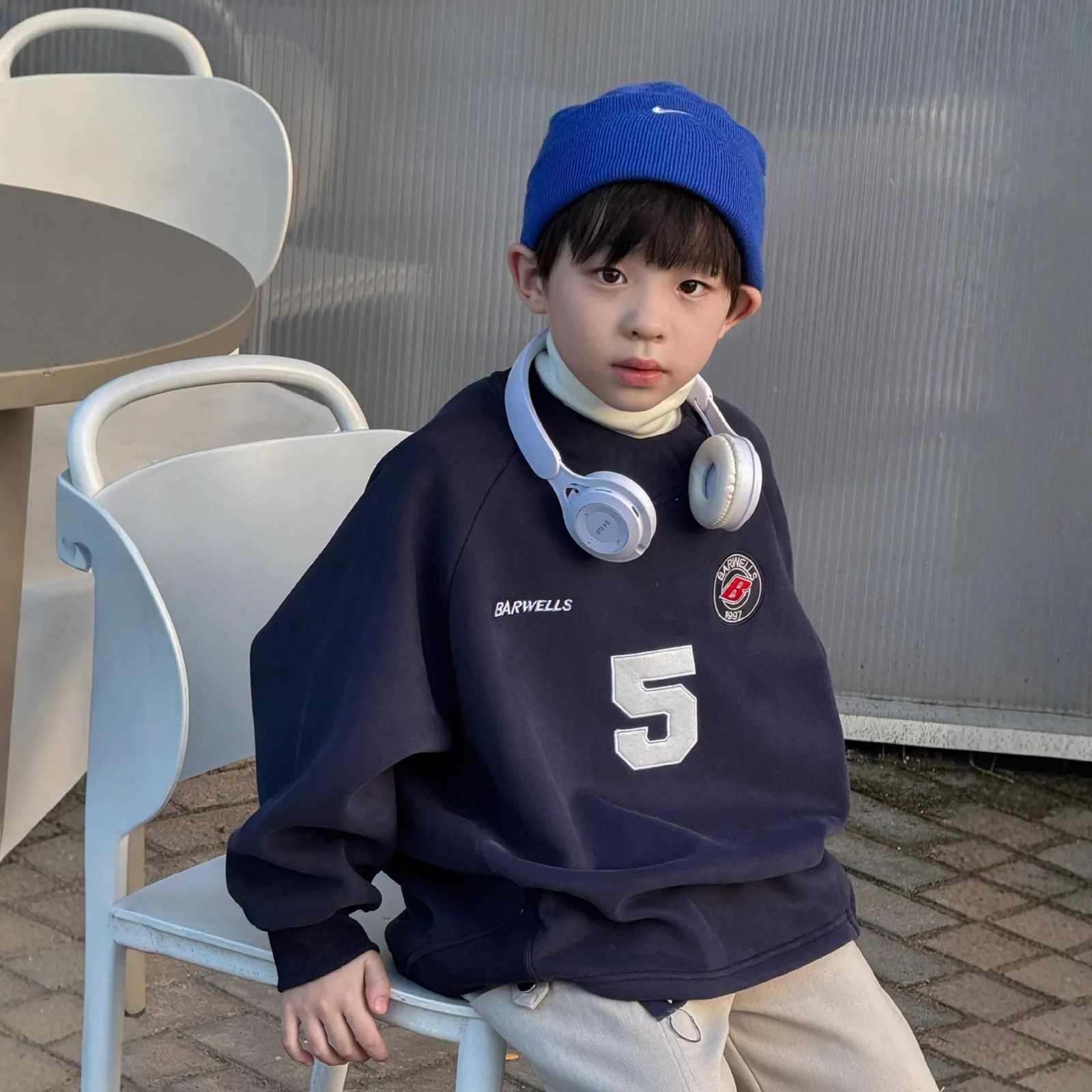 New Autumn Winter Boys Korean Style Thickened All Match Hoodie Children Clothing Fashion Casual Digital Printed Fleece PulloverT251101