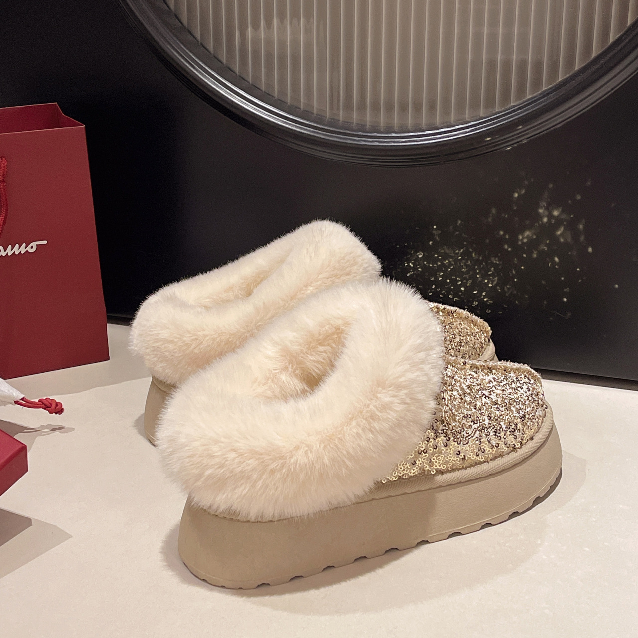 Luxury Boots Winter Warm 2025 Sparkly Platform Boots for Women Plus Size Plush Lined Snow Ankle Boots Chunky Sole Winter Shoes