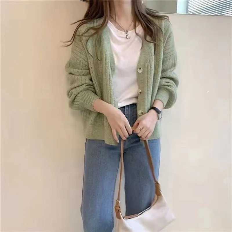 Fashion Retro Vneck Womens Longsleeved Cardigan Sweater Autumn and Winter New Casual Knitwear Singlebreasted BlouseT251101