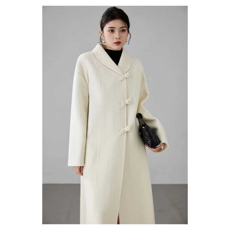DoubleFaced Wool Coat MidCalf Length Shawl Collar Long SleevesT251101
