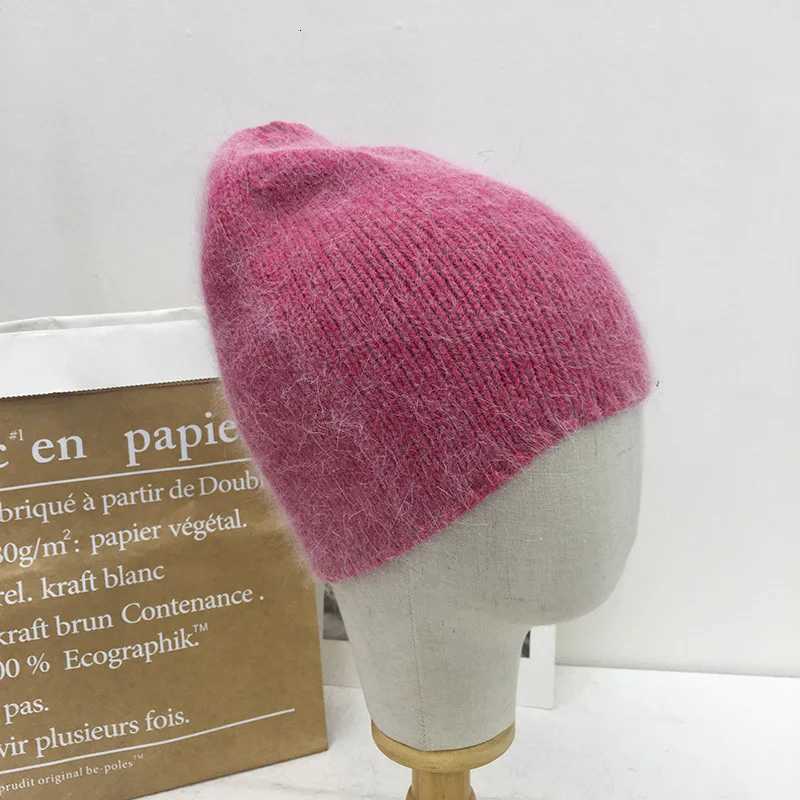 New angora rabbit fur hats Winter warm soft beanie caps Knitted hats Women girls casual solid ski skullies skullcap gorrasXJ251101