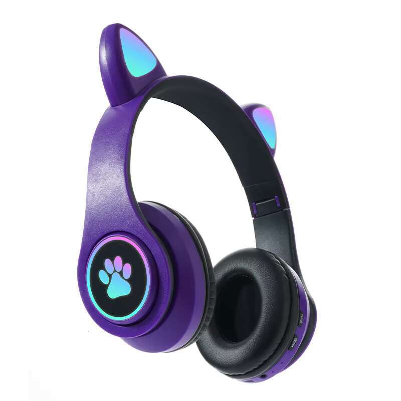 B39B Glowing Ears Cute Cool BT Gaming Headset On-Ear & Over-Ear Headphones with Cat Claws Design
