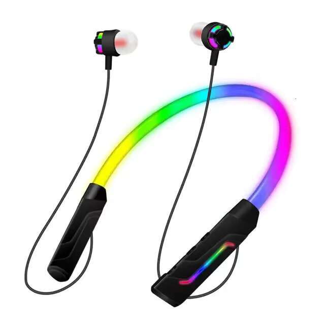 Colorful Luminous Hanging Neck Band Sport Music Gaming Wireless Earphone Light E-Commerce Neckband Headset Rgb Flash Headphone