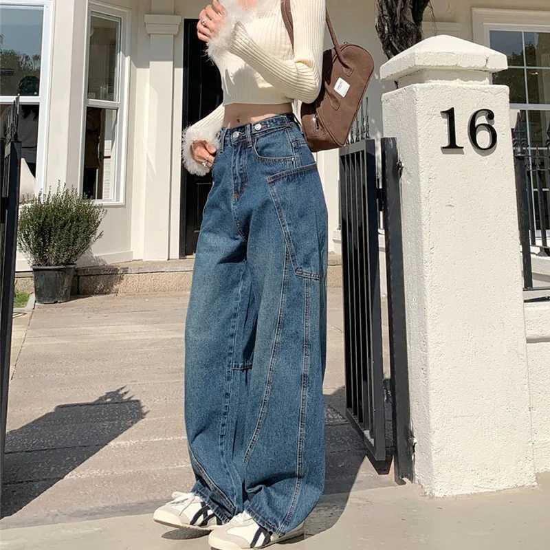 Autumn 2025 High Waist Slim Tapered Wide Leg Jeans Y2K Vintage Blue Denim Pants Dongdaemun Curved Hem for Women J251031