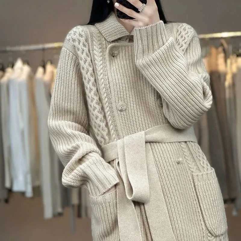 Medium Length Solid Sweater Cardigan Jacket Womens Korean Versatile Temperament Casual Lazy Style Thick Foreign Style OuterwearT251101