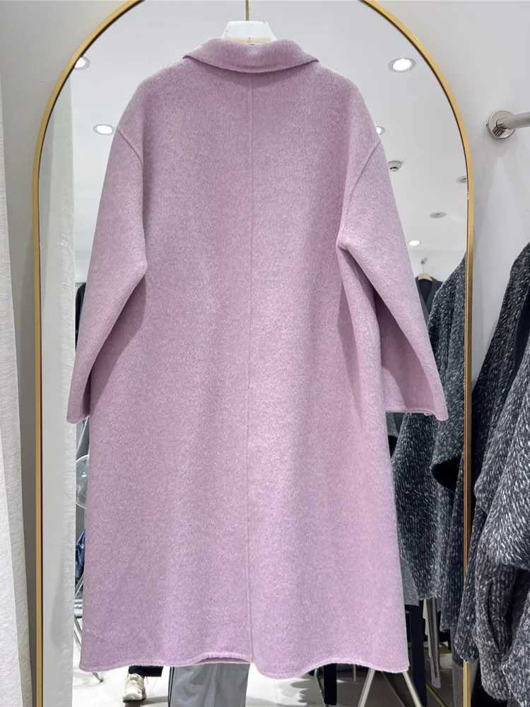 ZMEENNA Womens Mid Length Wool Blend Coat Single Breasted Warm Winter Outerwear Oversized Loose Fit Style Purple ZM4406T251101