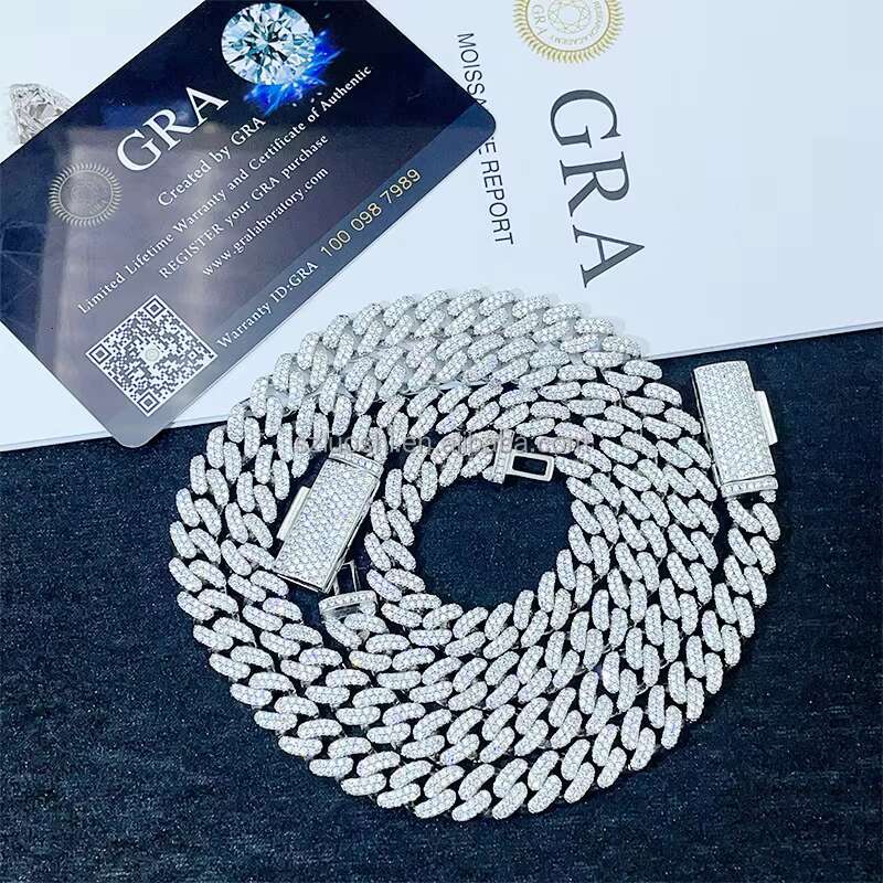 Wholesale 8mm Hip Hop Simulated Diamond Necklace Bracelet Men 925 Sterling Silver Iced Out Cuban Link Chain