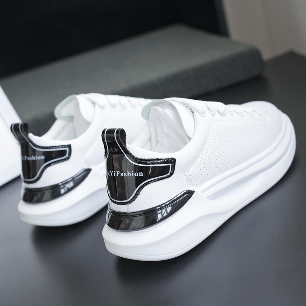 2025 Fashion new white shoes men's air cushion low-top board shoes inside height-increasing leisure sports shoes Whitegold whiteblack silver