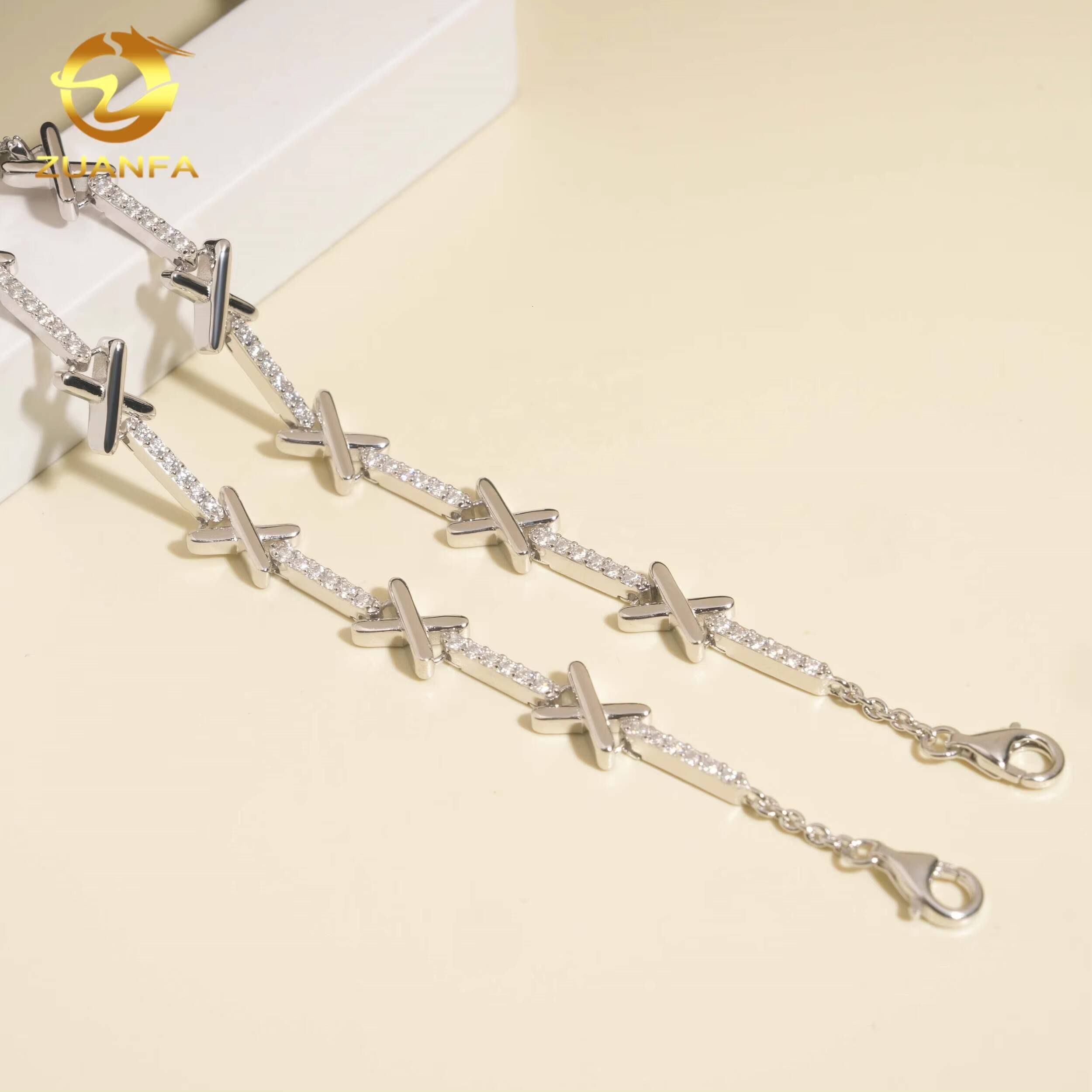 Fashion Jewelry Women VVS Moissanite X 925 Sterling Silver Bracelet With Extension Chain