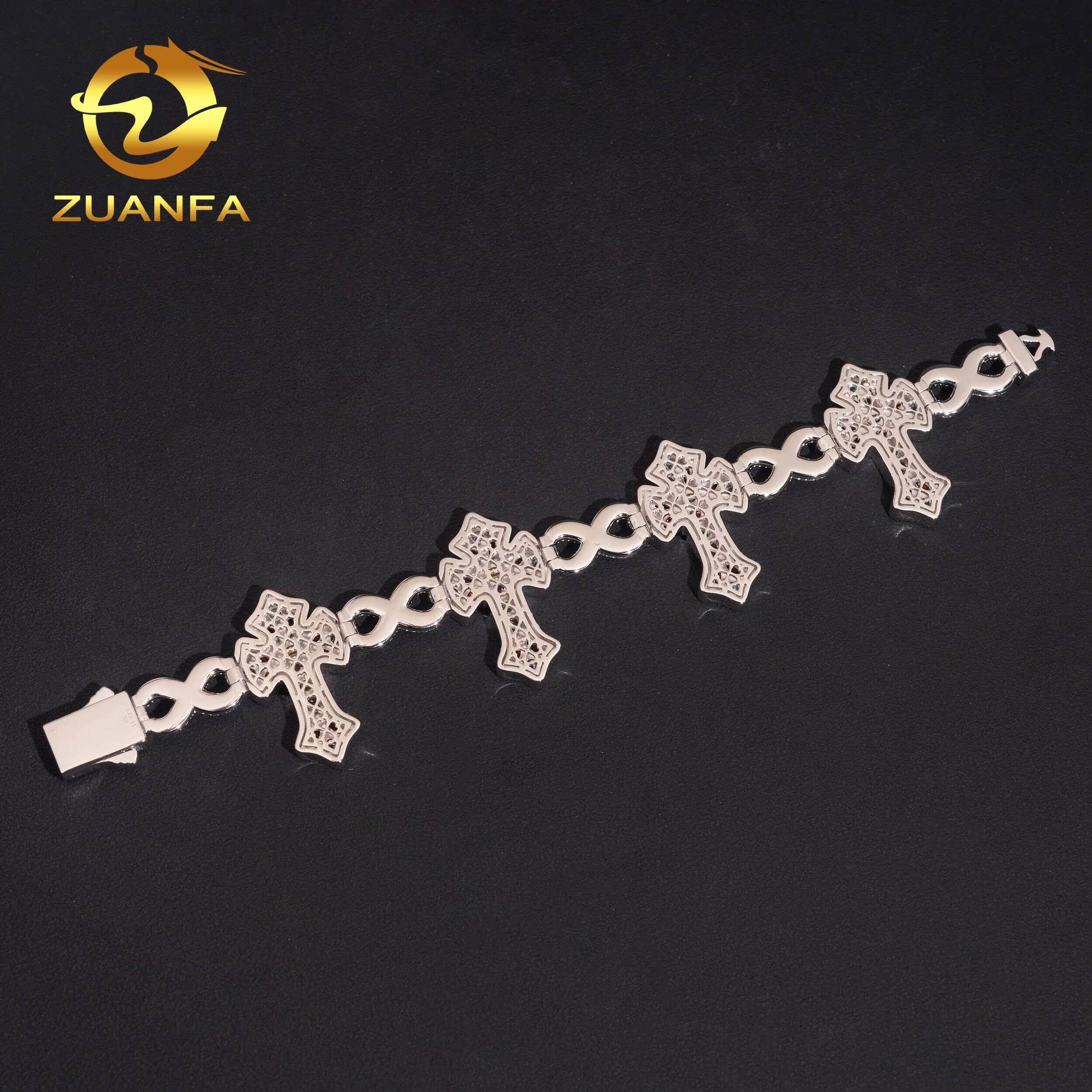 Hip Hop Jewelry 10mm Cross Moissanite Cuban Link Bracelet 925 Silver Multi Color Moissanite Diamond Bracelet Iced Out