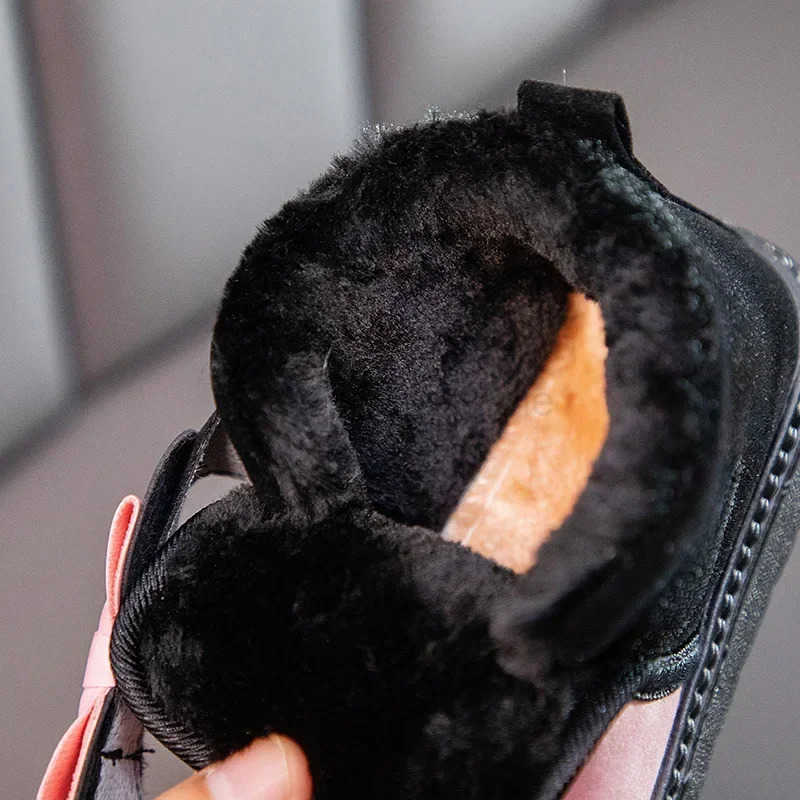 Disney mickey mouse casual shoes childrens bow thick warm antiskid soft bottom cotton shoes girl snow boots H251101