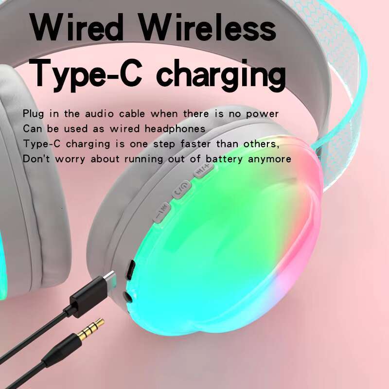 WGH-14 Wireless RGB Light-emitting Pulse HiFi High-quality Three-dimensional Cool Earphones Support Customization