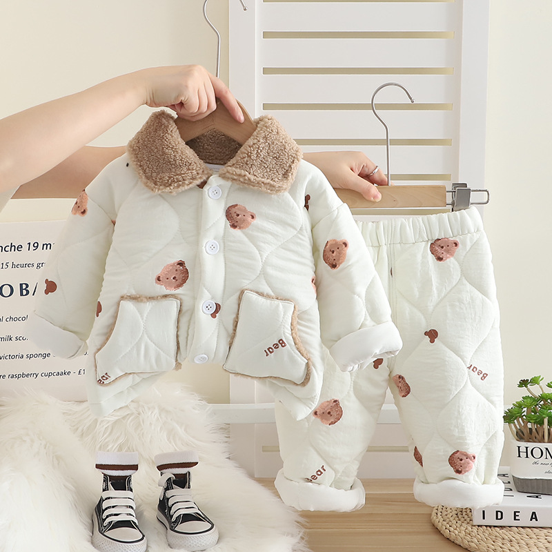 free shipping kids designer clothes 2025 Winter Kids Pajamas Set Fleece Lined 2-Piece Long Sleeve Pjs Boys Girls Warm Soft Loungewear