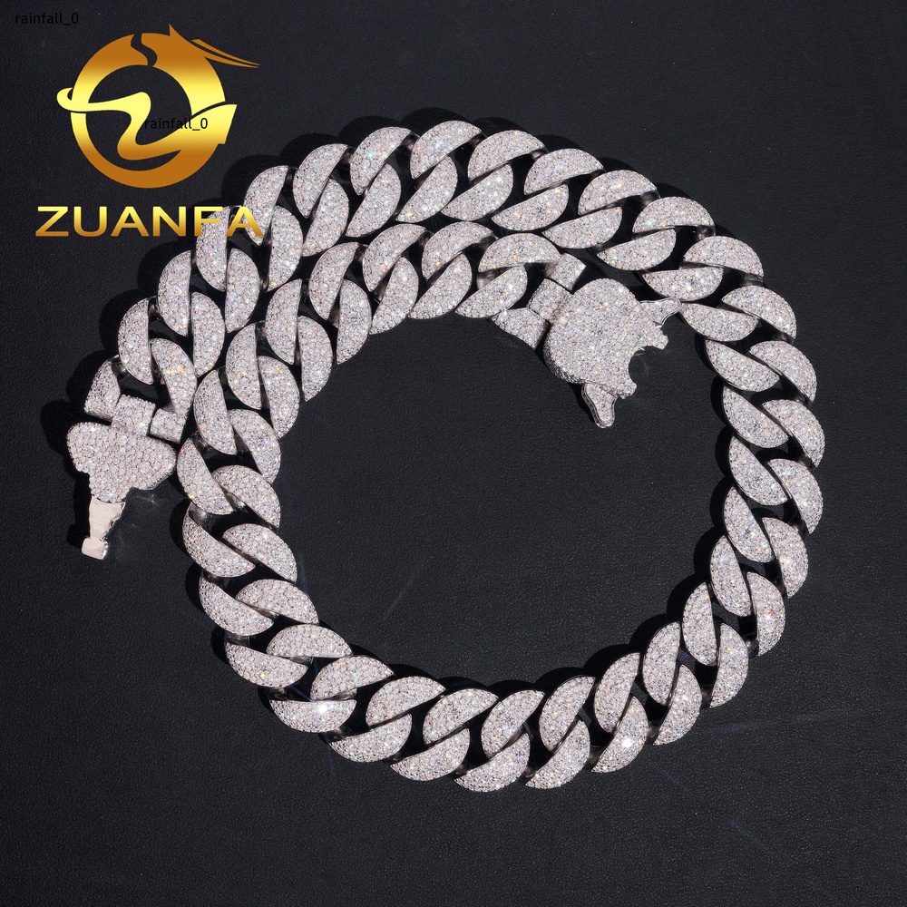24mm Heavy Mosaic Set Moissanite GRA Silver 925 Gold Plated Necklace Chain Hip Hop Iced Out Jewelry Cuban Link Bracelet Chain
