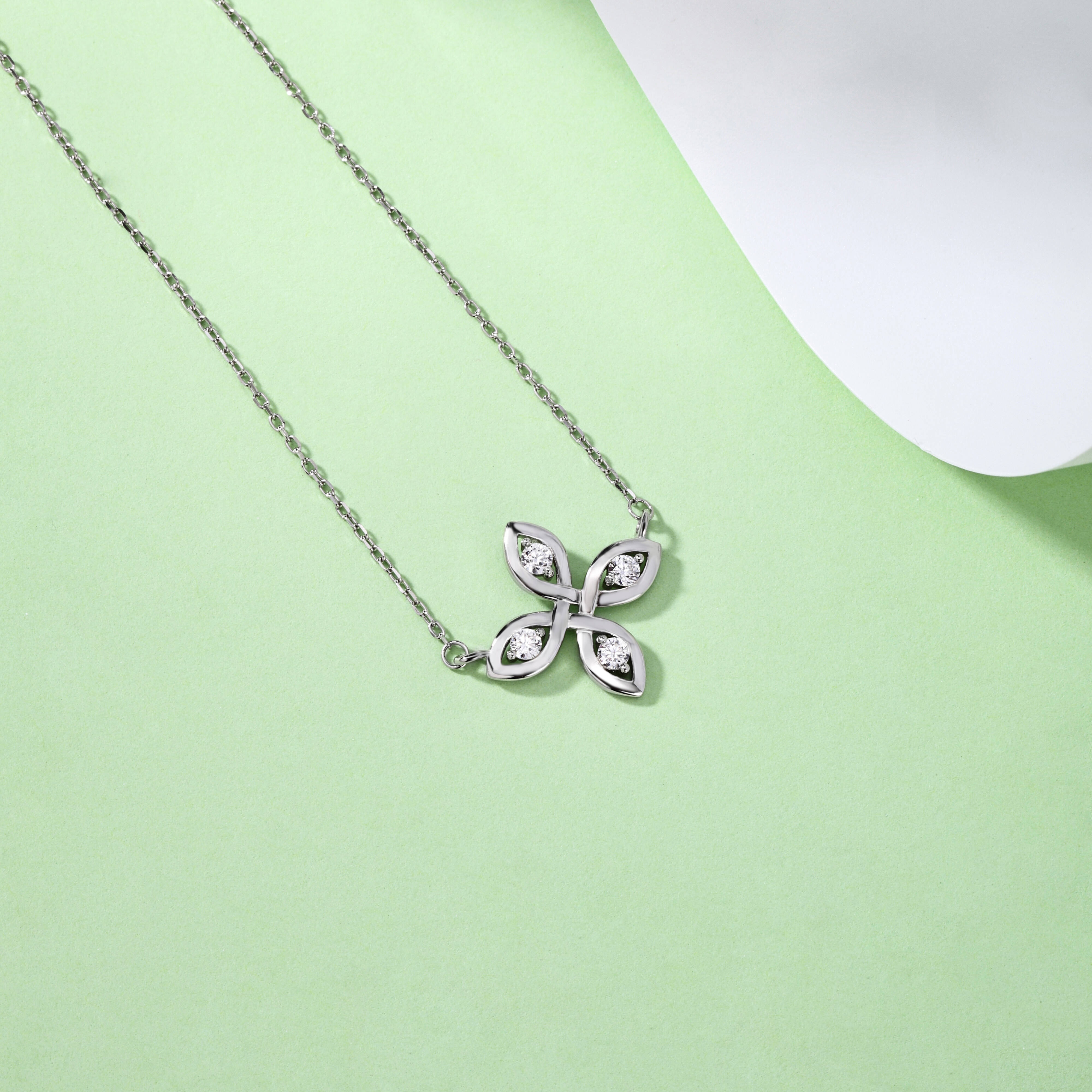 High Quality 925 Sterling Silver Lotus Pendant Rhodium Plated 5A Zircon Women Jewelry Necklace
