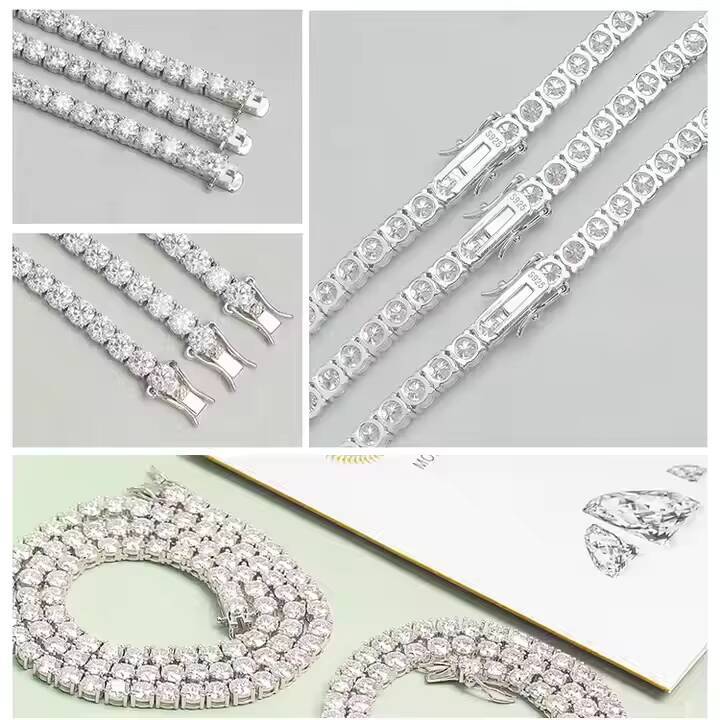 Pass Diamond Test 2mm 3mm 4mm 5mm 65mm 925 Silver Moissanite Diamond Tennis Necklace Fashion Jewelry for Men Women