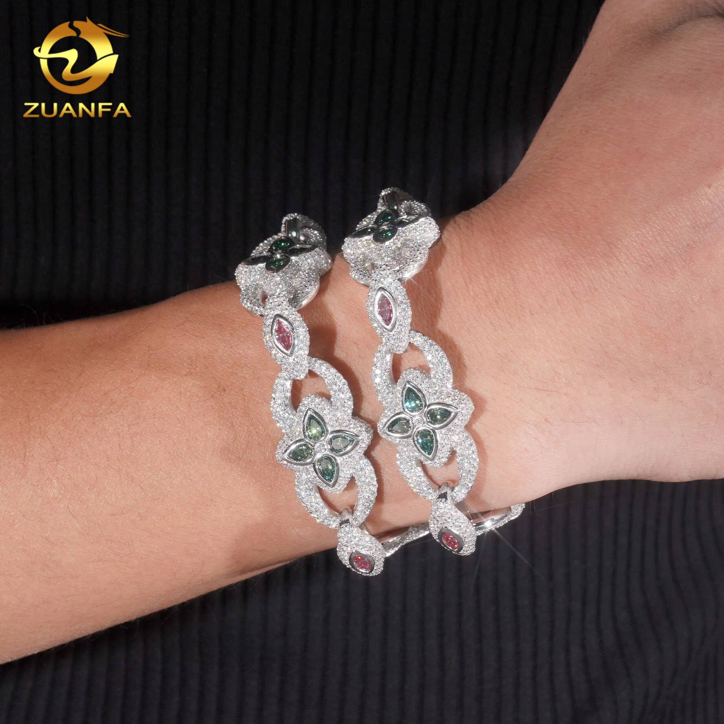 Hip Hop Jewelry 20mm VVS Color Moissanite Cuban Link Bracelet 925 Silver Pass Tester Flower Moissanite Bracelet Rapper Jewelry