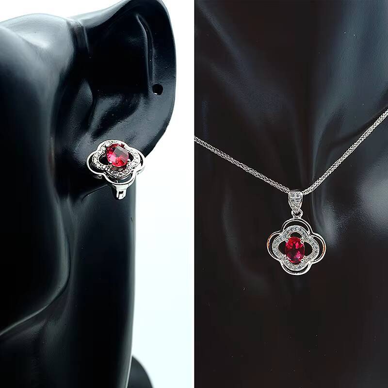 Pendant Necklace Earrings Ring 925 Silver Wholesale Luxury Wedding Jewelry Sets CZ Cubic Zircon Ruby Jewelry Set