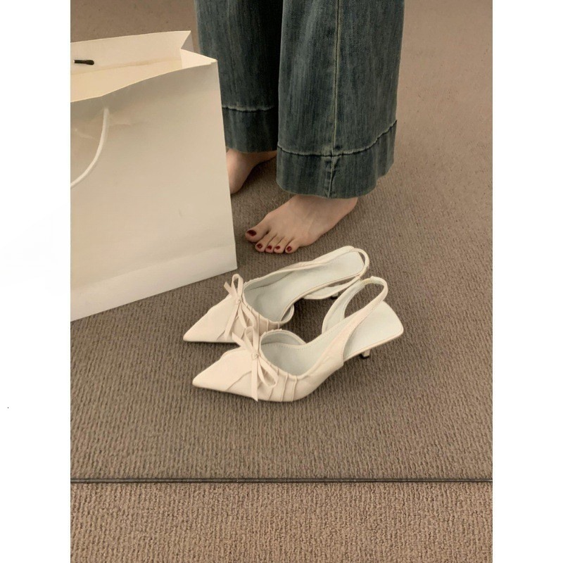 Niche high heels leopard print toe sandals fairy shoes 2024 new summer style pointed bow single shoes 240827