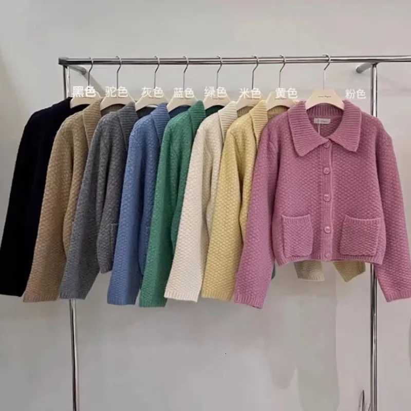 Fashion Lapel with Pockets Sweater Jacket for Women Autumn New Loose Fit Outerwear Button Long Sleeve Knitwear Cardigan TopT251101