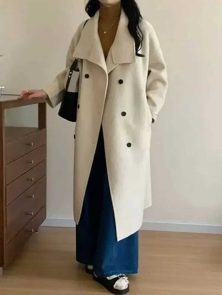 Fashion DoubleSided Cashmere Coat For Women In Autumn And Winter 2025 New Hepburn Style Woolen Long CoatT251101