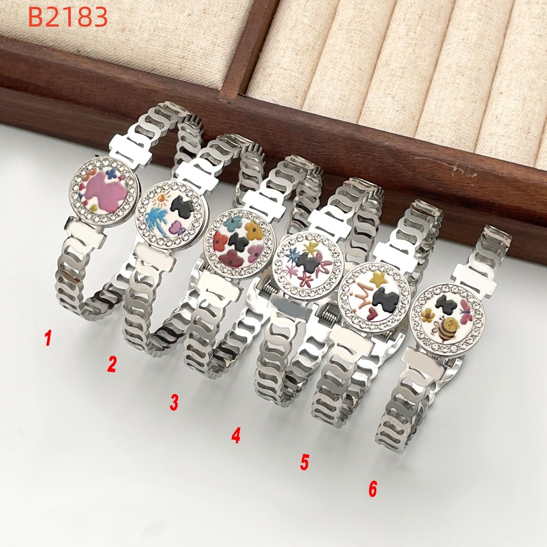 Fashion Women Men Girls Silver Gold Stainless Steel Bear Animal White Pink Blue Bead Round Circle Flower Bangle Bracelets Jewelry Pulsera Gift