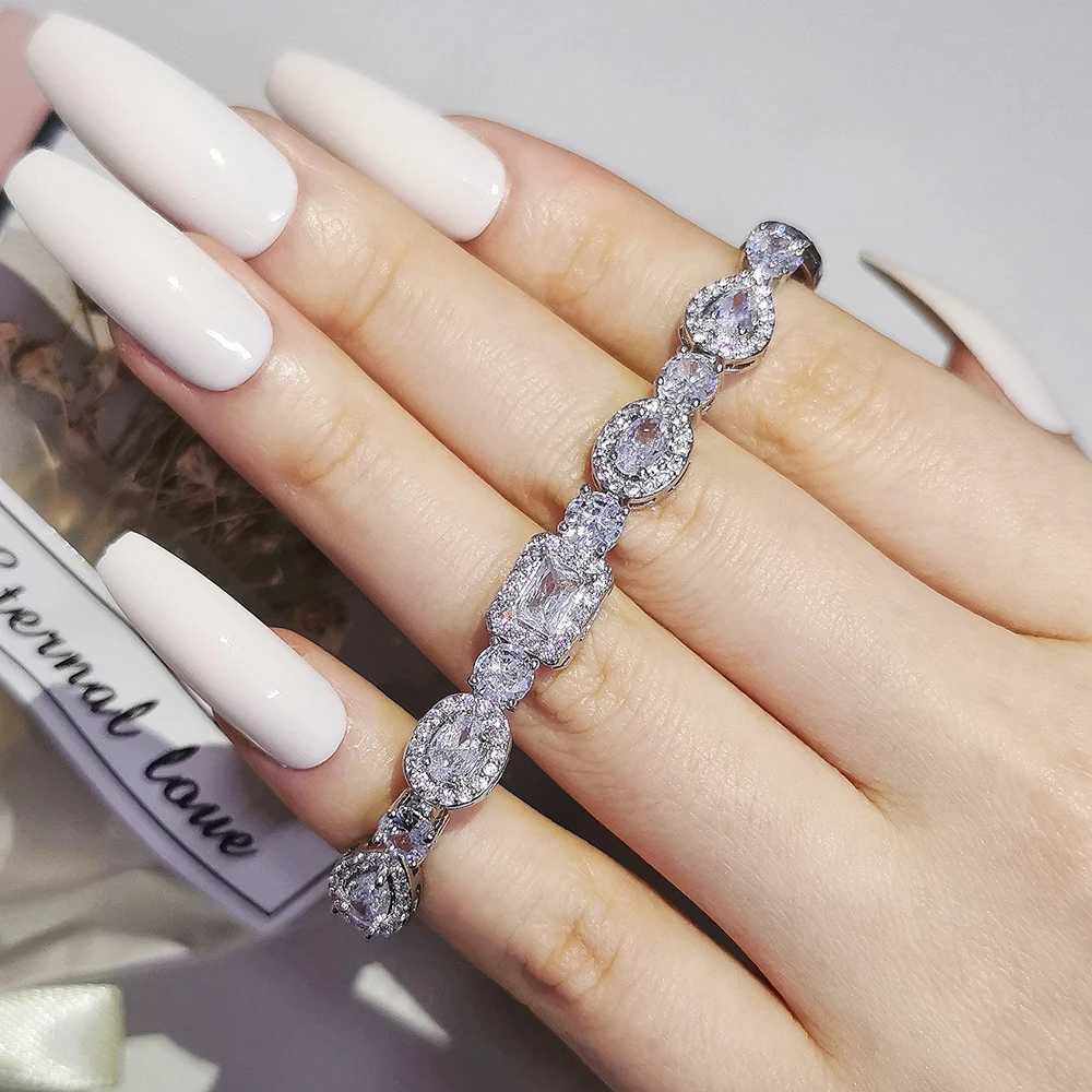 2024 New Luxury Oval Rectangular Silver Bracelet Womens Anniversary Gift Jewelry Bulk Sales S7208 Y250329