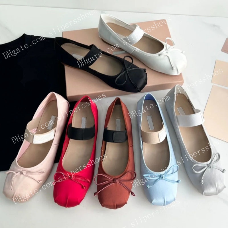 Designer ballet flats shoes luxury bow satin Ballerina dress shoes Women classic shallow mouth single shoe flat sandals Women coquette sneakers5-40