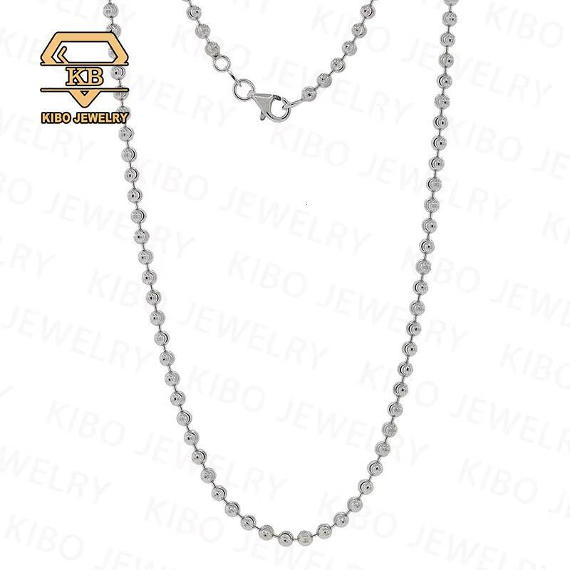 925 Sterling Silver Moon Cut Bead Ball Ice Chain Necklace Bling Shiny Gold Plated Iced Out 2mm Bead Diamond Cut Ball Chains