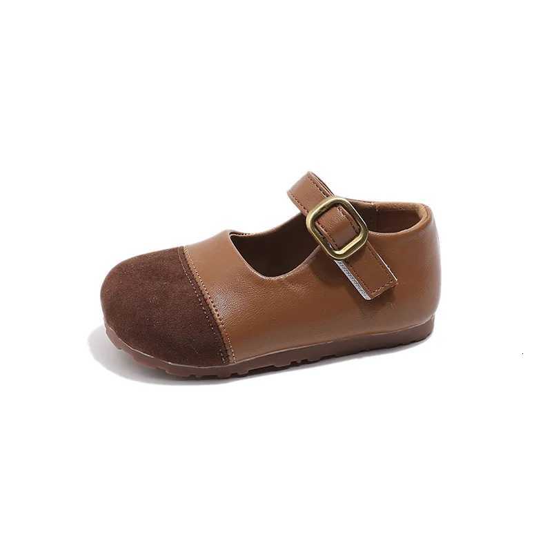 Girls Shoe 2025 Summer New Vintage Leather Shoe Casual Kids Shoe Allmatch Mary Jane Shoes Brand Flat Shoes T251101