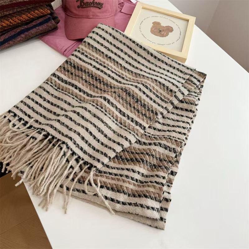 T393 striped thickened tassel neck scarf temperament shawl color fashion all-match warm scarf